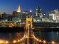 Architecture John A Roebling Suspension Bridge and Cincinnati Skyline